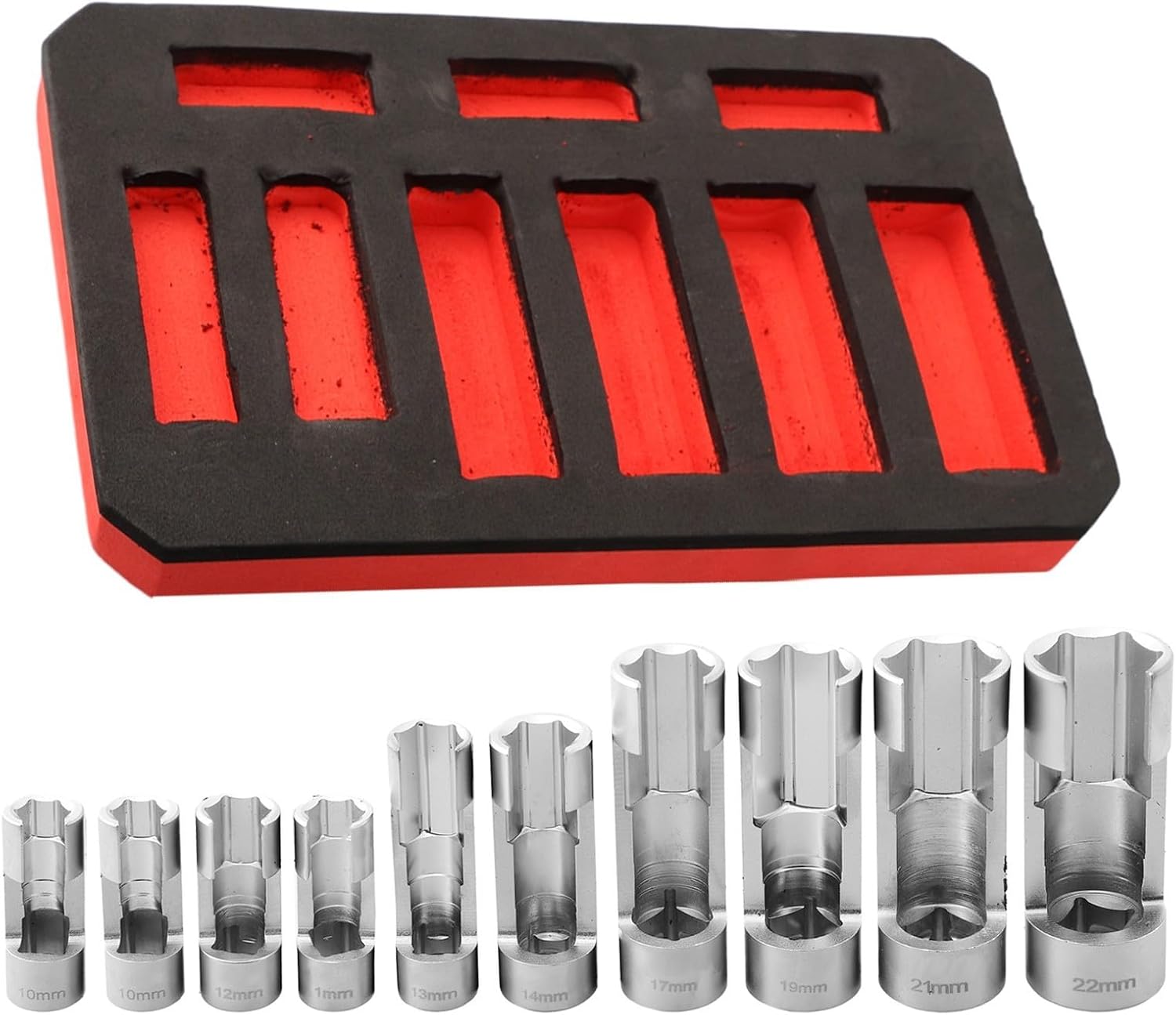 9pcs 10-22mm 1/4 3/8 1/2 Diesel Injector Fuel Line Socket Wrench Set Union Nut Socket Multi Purpose Fuel Line Socket Set For Difficult Access