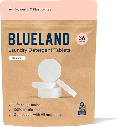 BLUELAND 36 tabletas de detergente para ropa sucia, alternativa sin plástico a vainas, hojas o líquidos, detergente natural, sostenible y ecológico