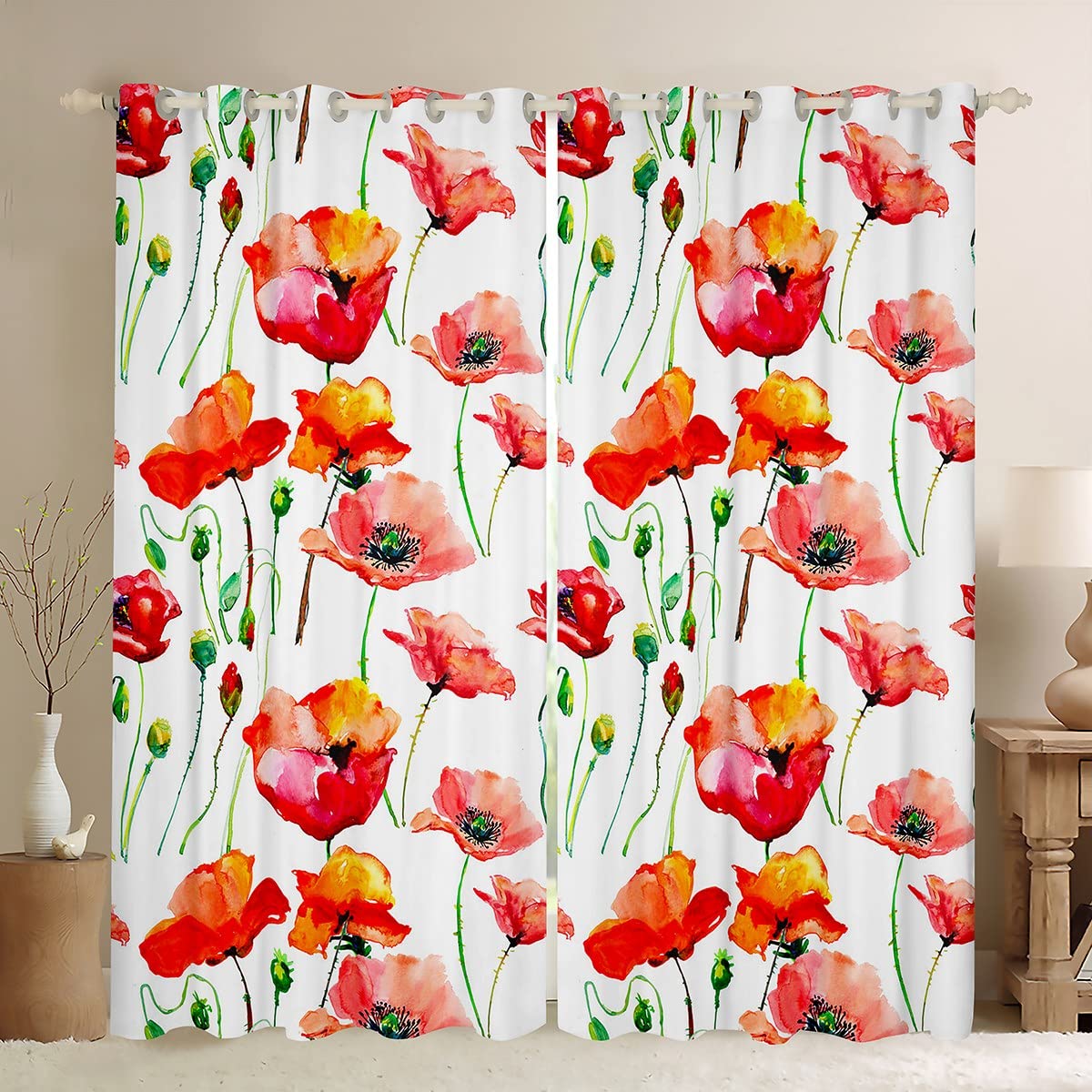 Rideaux occultants motif floral fleur de lotus orange pour fenêtre fille