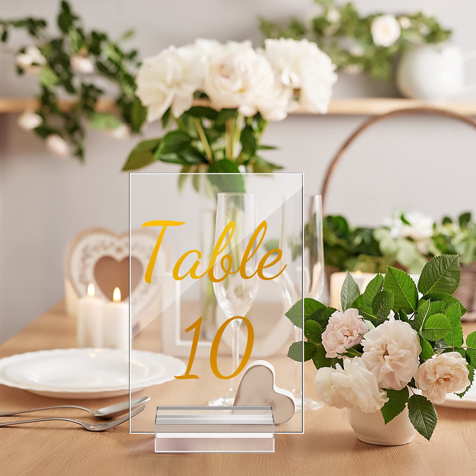 40 Stück goldene Acryl-Tischnummern 1-40, transparenter Ständer mit Kalligraphiehaltern, 10,2 x 15,2 cm, Acryl-Tischschilder für Hochzeitsempfang, Tafelaufsätze