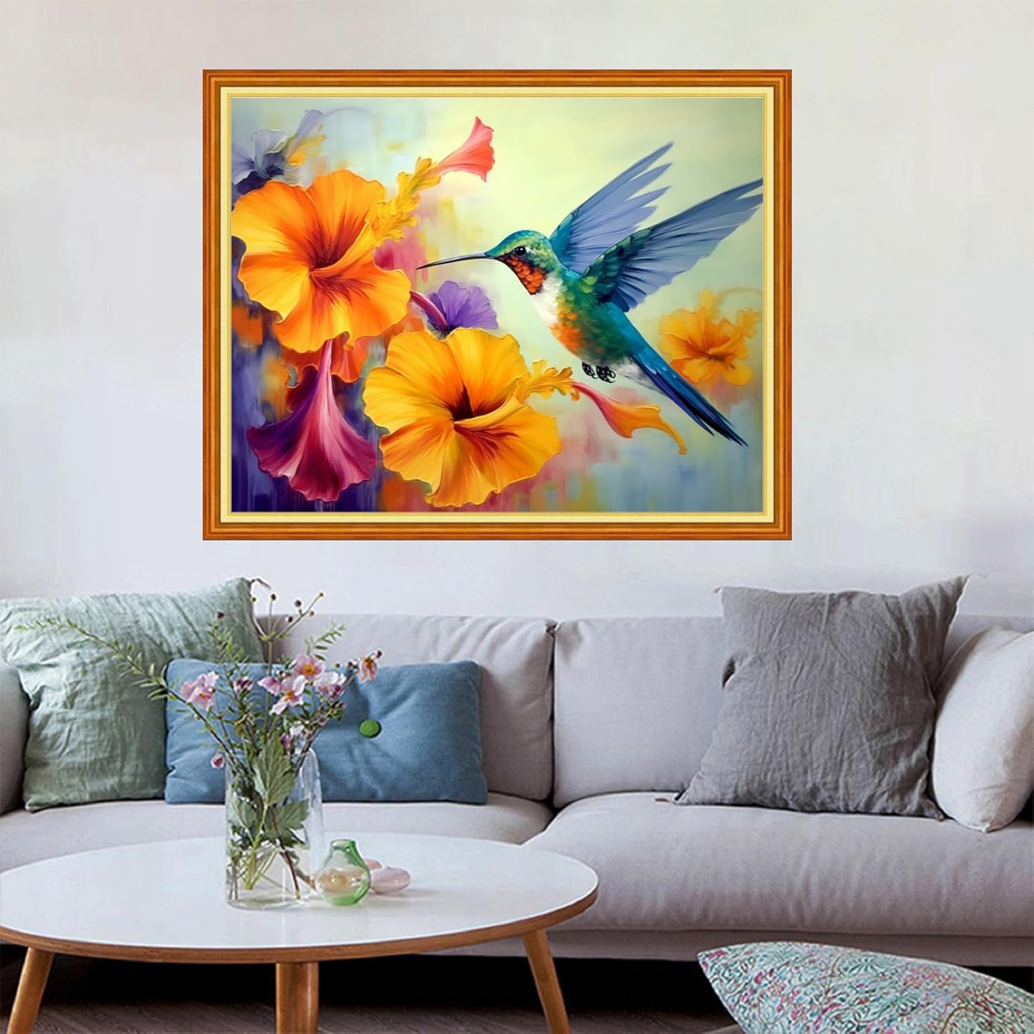 Redxing Stamped Cross Stitch Kits Embroidery kit for Beginners Adults Full Range of Embroidery Patterns Starter Kits DIY Printed Cross Stitch Kits Needlepoint Kits 11CT-Hummingbirds 16x20 inch