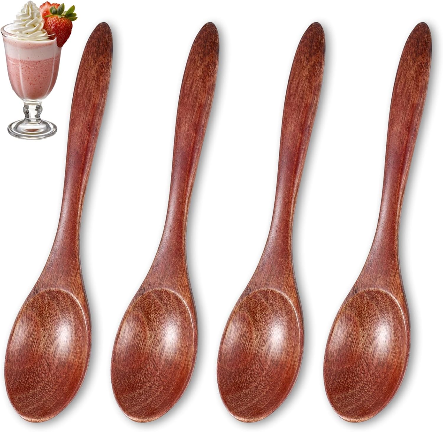 4PCS Small Wooden Spoons 5.7 Inch Wood Spoon Set for Tea, Coffee & Soup