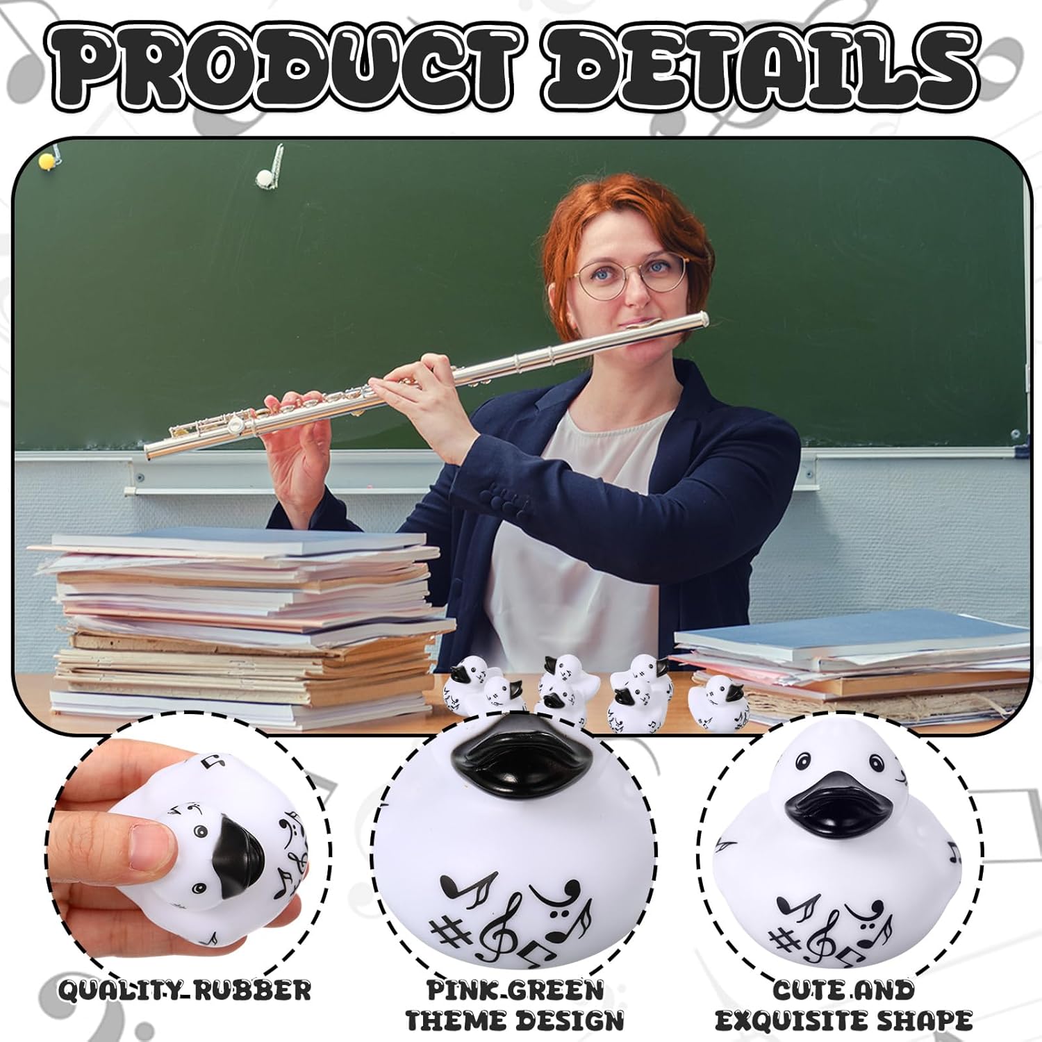 Sotiff 24 Pcs Musical Notes Rubber Ducks Bulk Music Mini Rubber Duckies White Black Ducks for Music Party Decor Birthday Decoration Choir Gift Musical Bridal Shower Supply(White)