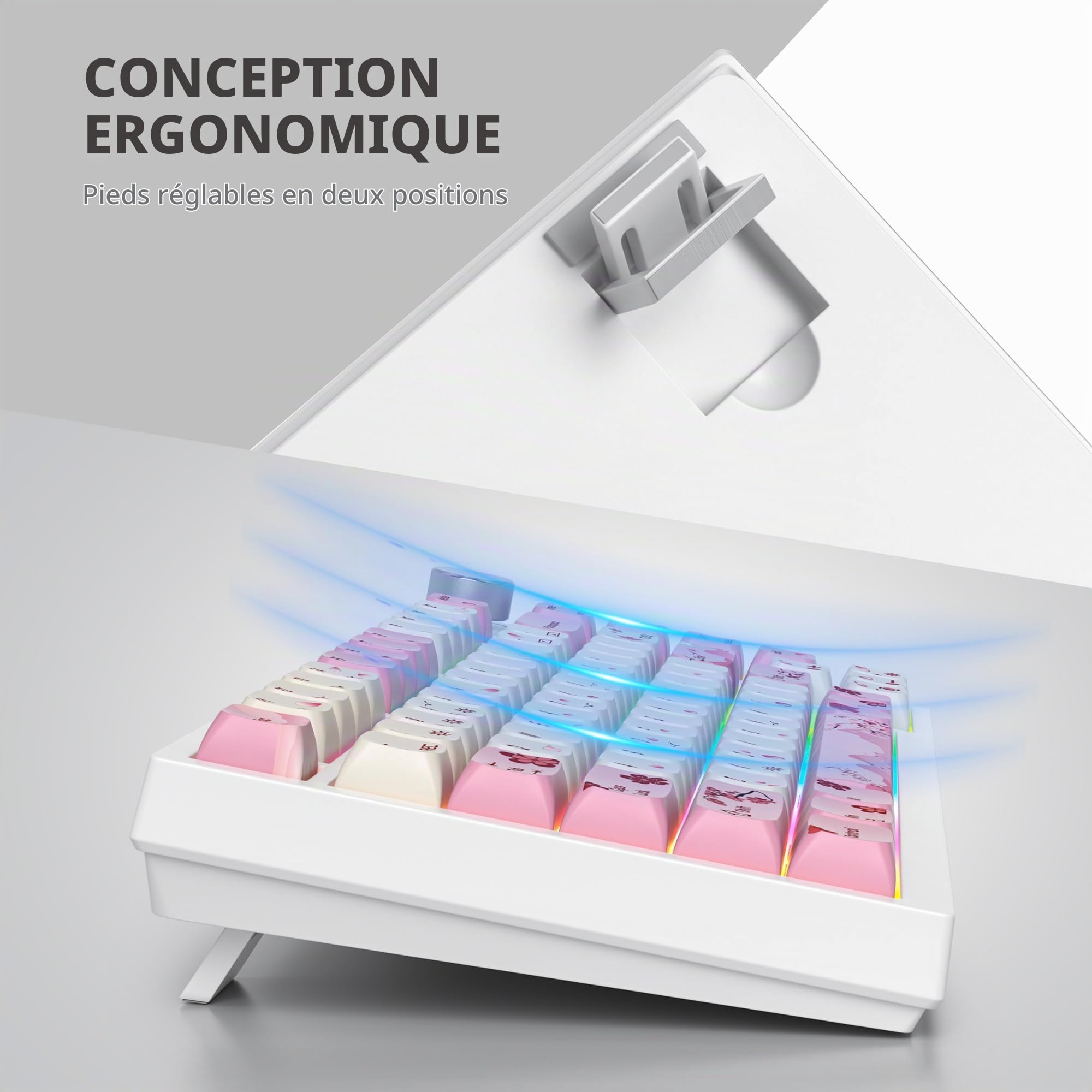 SOLIDEE Clavier de Jeu Mécanique 75% Filaire avec Rétroéclairage RVB, 82 Touches TKL Gasket Remplaçable à Chaud, Compact NKRO avec Bouton de Volume (82 Flower)