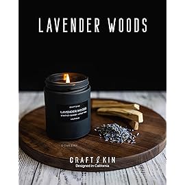 Craft & Kin Premium Lavender Woods Candle | Black Christmas Scented Candles for Men | Long Lasting with 45 Hour Burn Time, 7.6oz | Soy Holiday Candle | Aromatherapy at Home | Gifts for Men