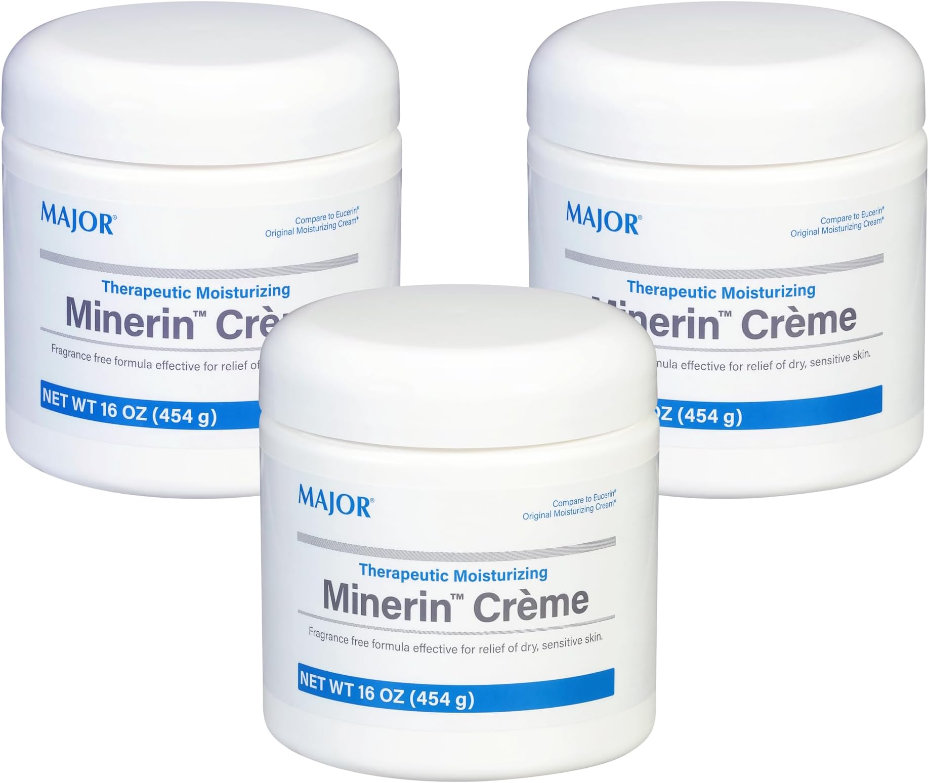 - MAJOR Therapeutic Moisturizing Minerin Crรฉme - Body Cream Moisturizer for Dry Skin - Fragrance-Free - 16 Oz. (3 Pack)