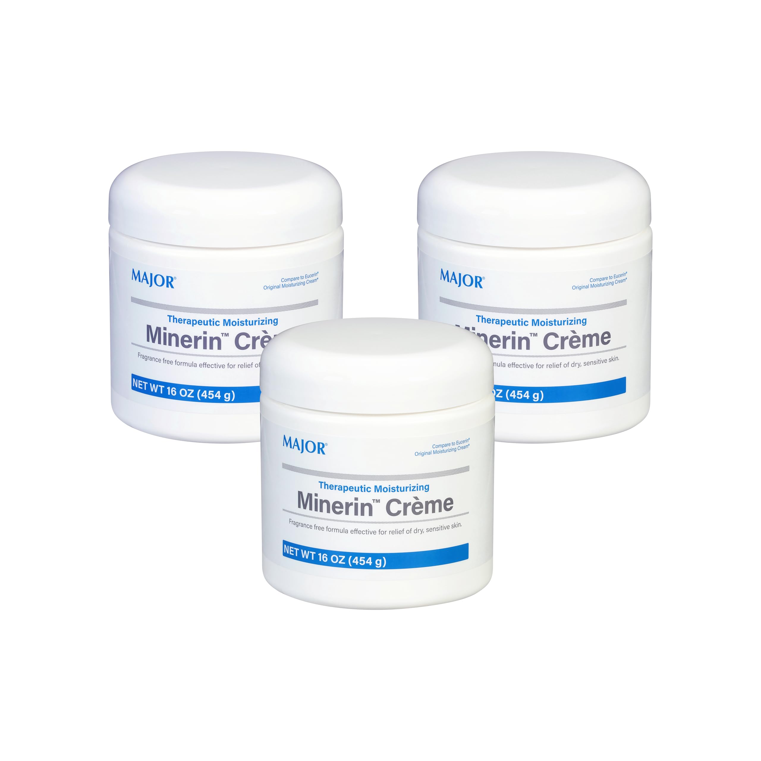 MAJOR Therapeutic Moisturizing Minerin Créme - Body Cream Moisturizer for Dry Skin - Fragrance-Free - 16 Oz. (3 Pack)