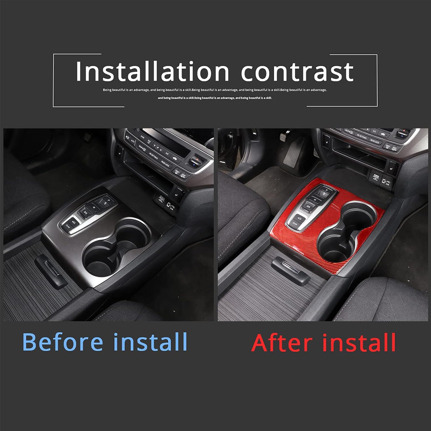 Console Gear Shift Panel Cover Frame Trim for Honda Pilot 2016-2022/ Ridgeline 2020-2023/ Passport 2019-2023, Carbon Fiber Automotive Center Consoles Cover Protector Sticker Accessories, Red