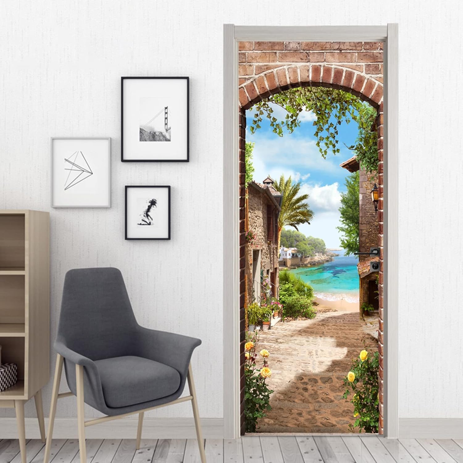 Fykjgs Modern Arches Beach Door Stickers for Interior Doors Landscape 3D Door Decals Art Sticker Self Adhesive Door Murals for Bedrooms Living Room Bathroom Home Decor G135?80x200 cm?