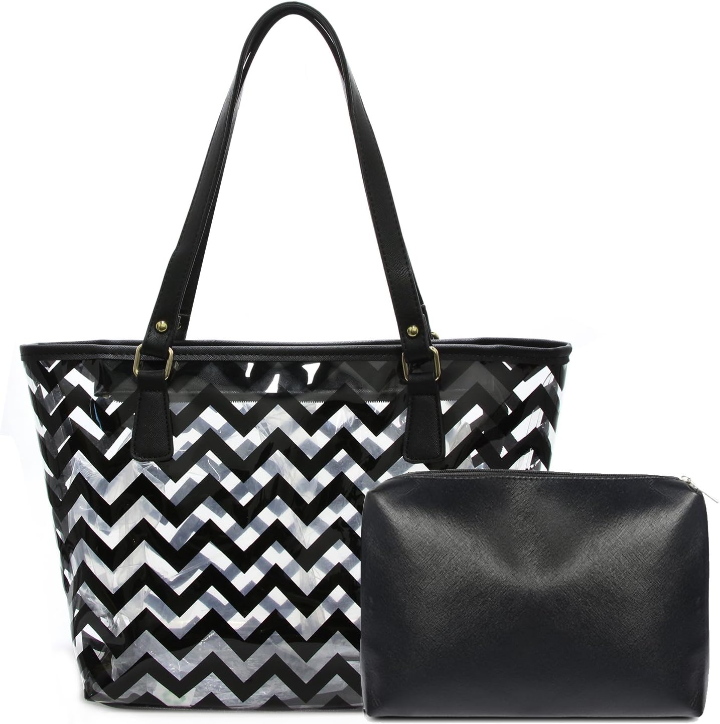 MICOM Clear Tote Bags with Full Chevron Stripe Shoulder Handbag with Interior Pocket