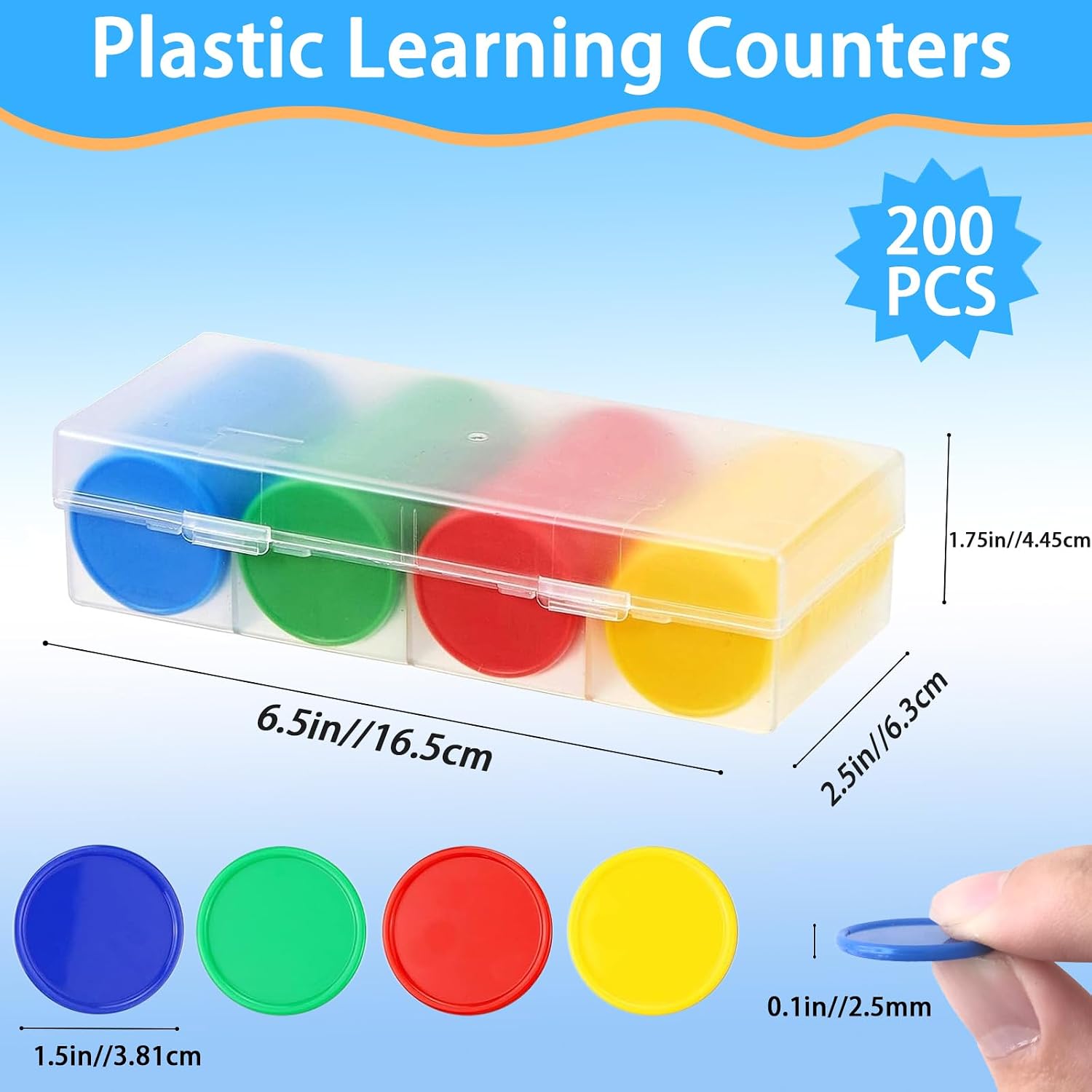 200pcs Math Counters,1.5 Inch Bingo Chips,4 Colors with Storage Box Plastic Poker Chips,for Education,Math Counters,Round Game