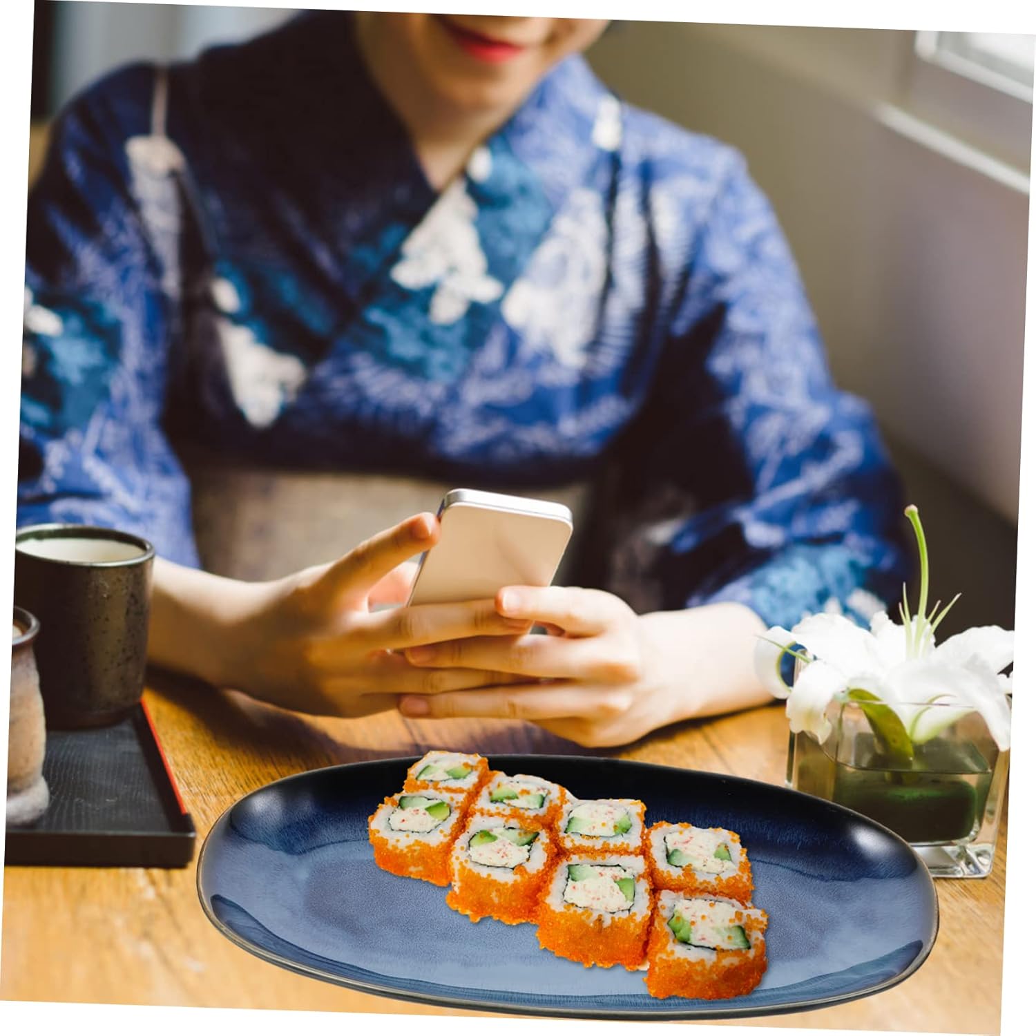Large Blue Ceramic Sushi Plate for Serving Fish and Fruit Premium Porcelain Food Tray for Snacks Appetizers and Parties Versatile Serving Dish for Home Restaurant and Hotel Use