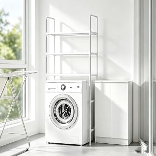 3-Tier Washing Machine Shelf Bathroom Storage Rack | This 3-tier freestanding rack offers smart storage for linens and towels without drilling.(White)