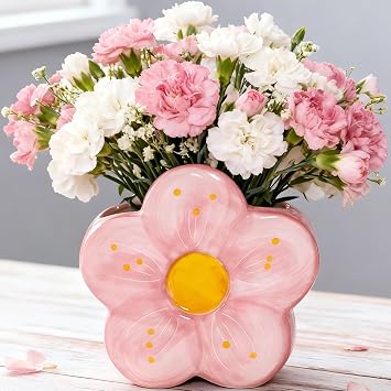 Pink Pen Holder Office Pencil Holder Desk Accessories Aesthetic Cute Flower Home Decor Makeup Brush Holder Vase Birthday Gifts for Women Vanity Toothbrush Holder Kawaii Kitchen Utensil Holder