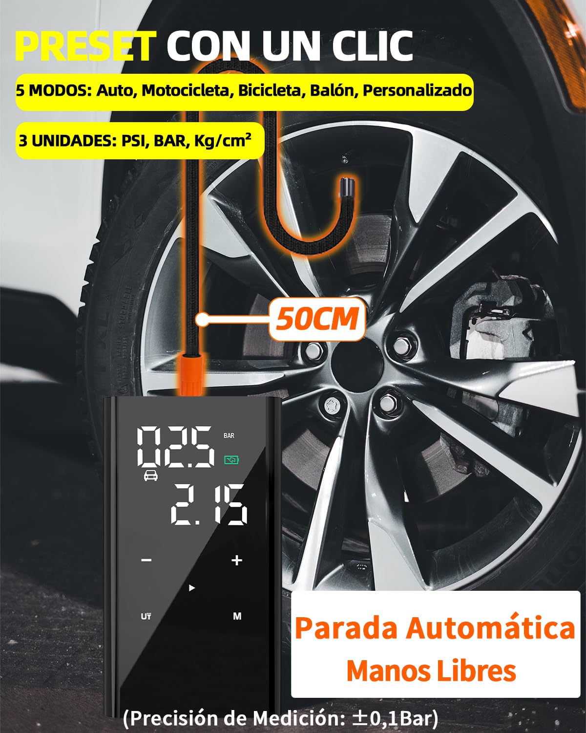12000mAh Inflador Ruedas Coche- Velocidad 4X, 150PSI Mini Compresor Aire Portatil Bateria, Inflador Electrico Bicicleta para Válvula Schrader/Presta/Dunlop, 10Bar Hinchador Ruedas Moto/Bici/SUV