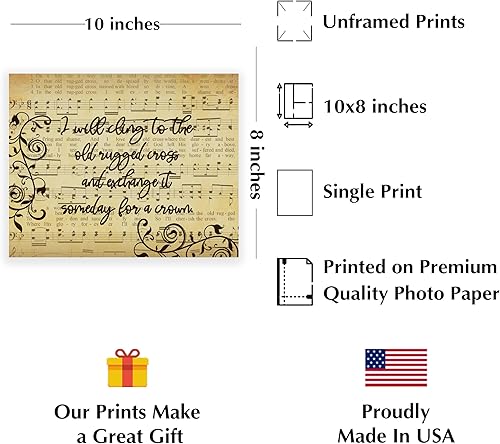 Miniatura 2 de I Will Cling to The Old Rugged Cross - Christian Music Hymn Wall Art Print - Inspirational Wall Art Decor For Home Decor, Church Decor, School &