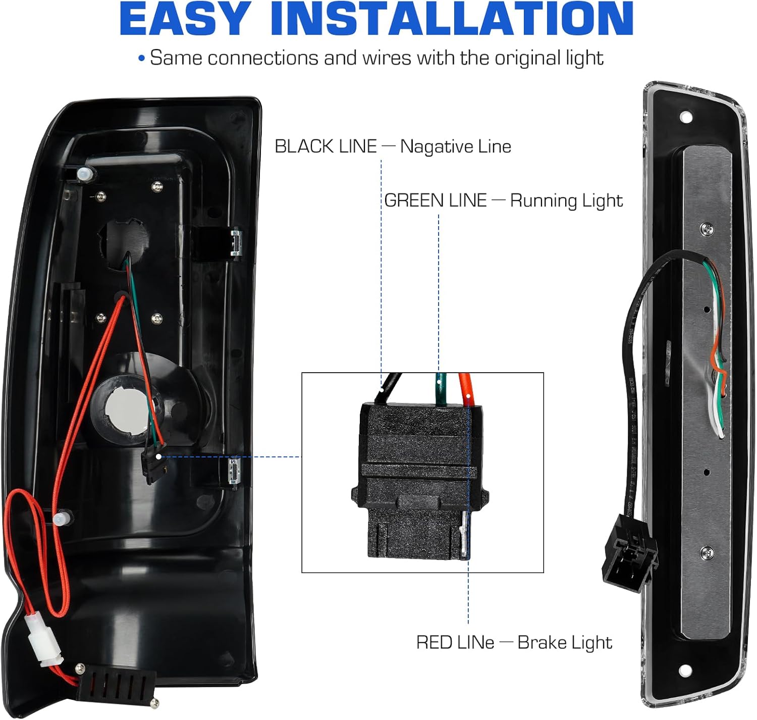 LED Tail Light + 3rd Brake Light Kit for Dodge Ram 1500 1994-2001, for Dodge Ram 2500 3500 1994-2002, Rear Brake Cargo Lamp Taillight Assembly, Black Housing Smoke Lens