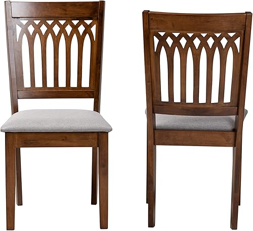Miniatura 4 de Baxton Studio Genesis - Juego de 2 sillas de comedor, gris/marrón nogal Gris/marrón nogal,marrón, beige (Beige/Dark Brown),gris/marrón