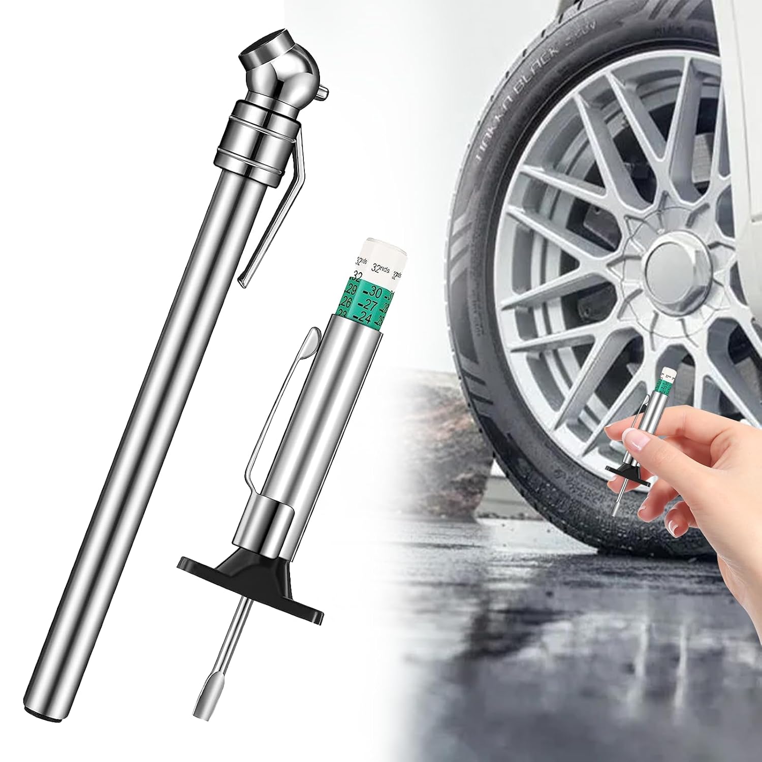 2PCS Portable Tyre Safety Kit Include Tyre Tread Depth Gauge and Tire