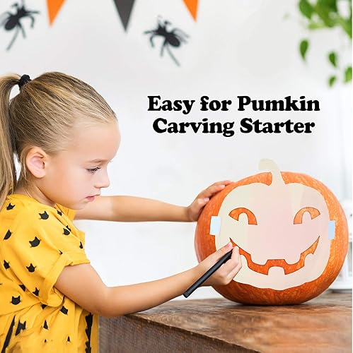 Miniatura 4 de Mocoosy 12 plantillas de Halloween, plantillas de cara de calabaza de 8 pulgadas para tallar, plantillas grandes de plástico reutilizables de