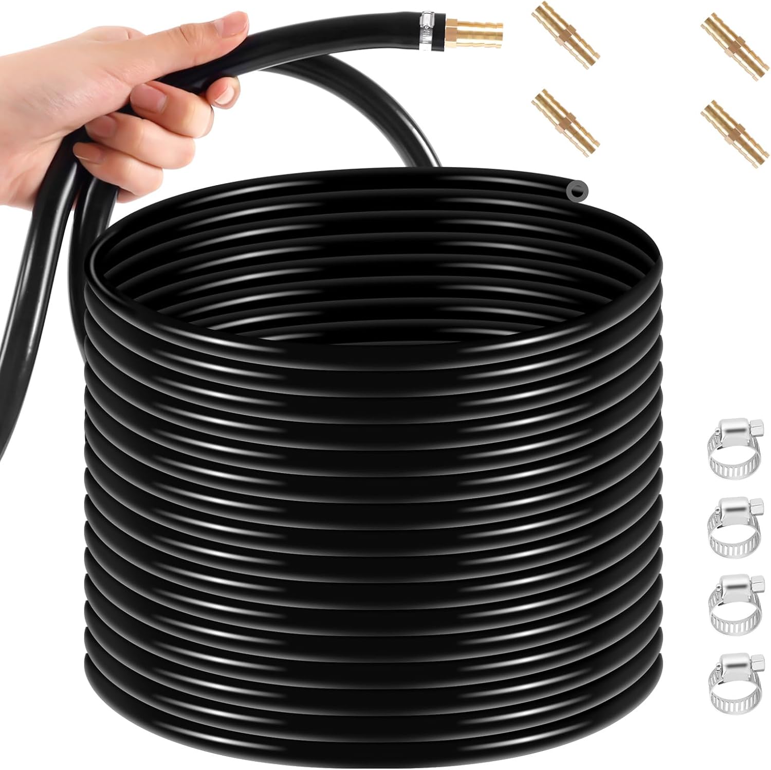 3/8inch pond tubing - Self Sinking Weighted Air Hose - with 4 Copper Menders and 4 Stainless Steel Hose Clamps
