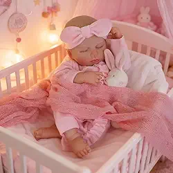 Bebê Reborn Boneca Silicone Menina Dormindo Realista Rosa 48cm Pode Dar Banho