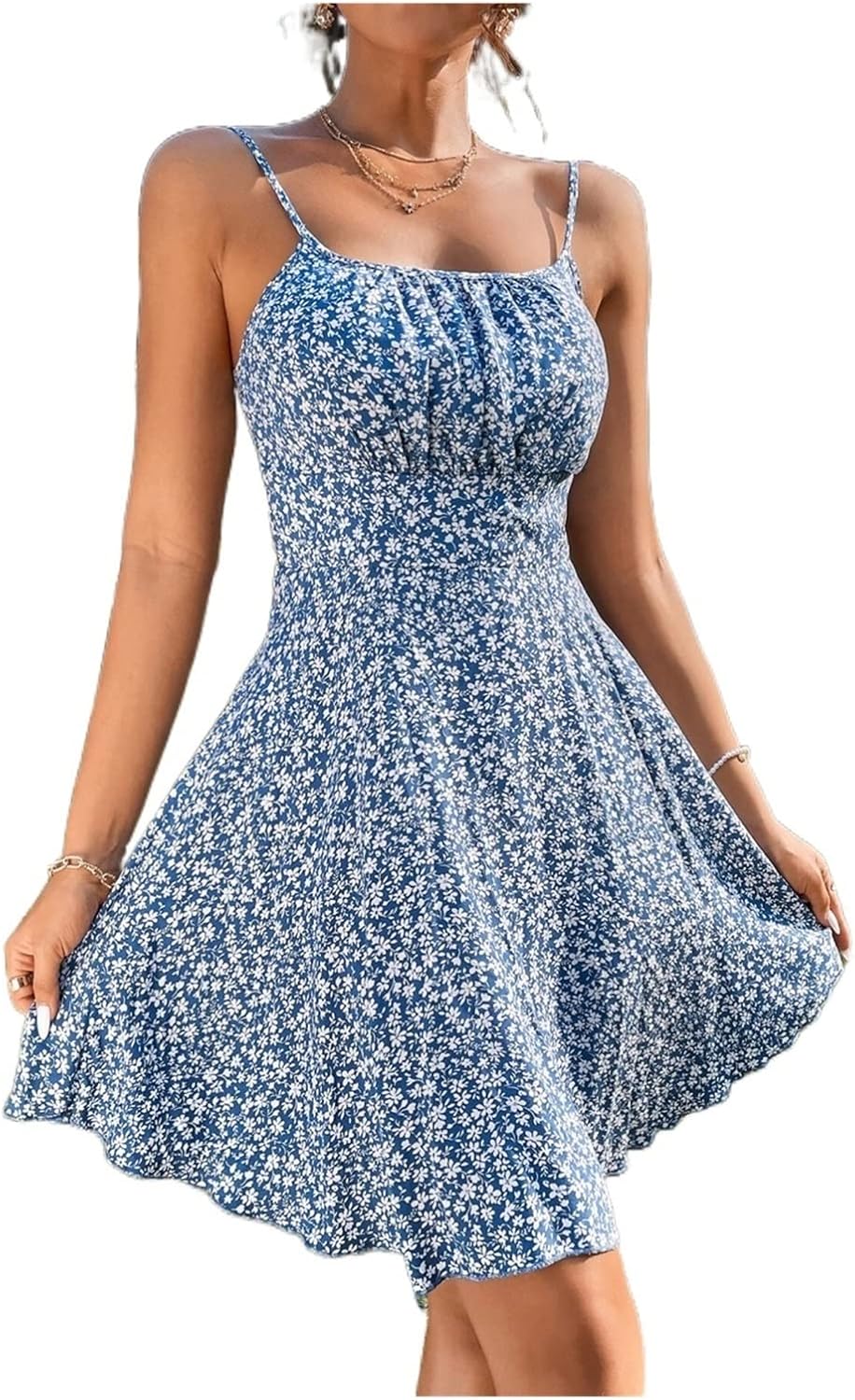 Summer Dresses for Women 2022 Ditsy Floral Print Ruched Bust Short Cami Dress