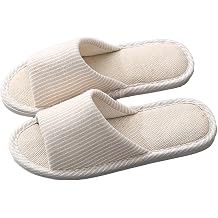 Pocadri Women Mens Linen Open Toe House Slippers Soft Breathable Non-slip Bedroom Slides Casual Summer Slient Indoor Outdoor Shoes
