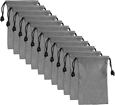 Secarond Drawstring Bags Set Small Grey Waterproof Storage Bag Cloth Bag and Ditty Pouch Wrap Storage Bags Pouches,12 Pcs 10x16CM