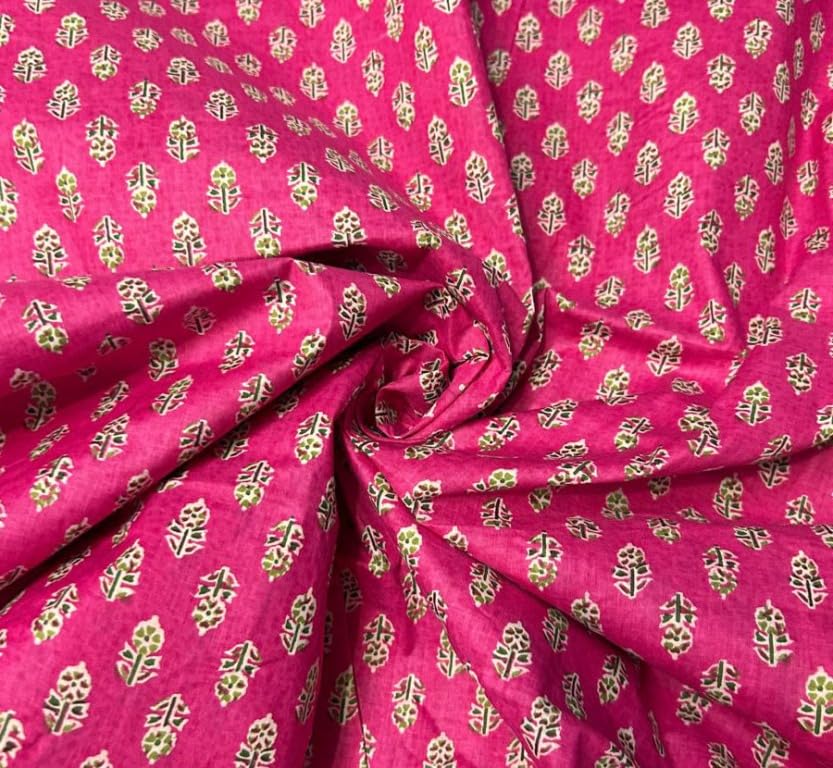 Fashionmart Cotton Fabric Material Sanganeri Printed Hand Print Cotton Fabric Print Women Dress Material Running Jaipuri Women Dress Material Kurtis Natural 43" Inches (4 Meter)-image-13