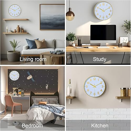 Miniatura 7 de Reloj de pared moderno, reloj de pared digital de 10 pulgadas, funciona con pilas, reloj analógico silencioso redondo sin tictac para dormitorio,