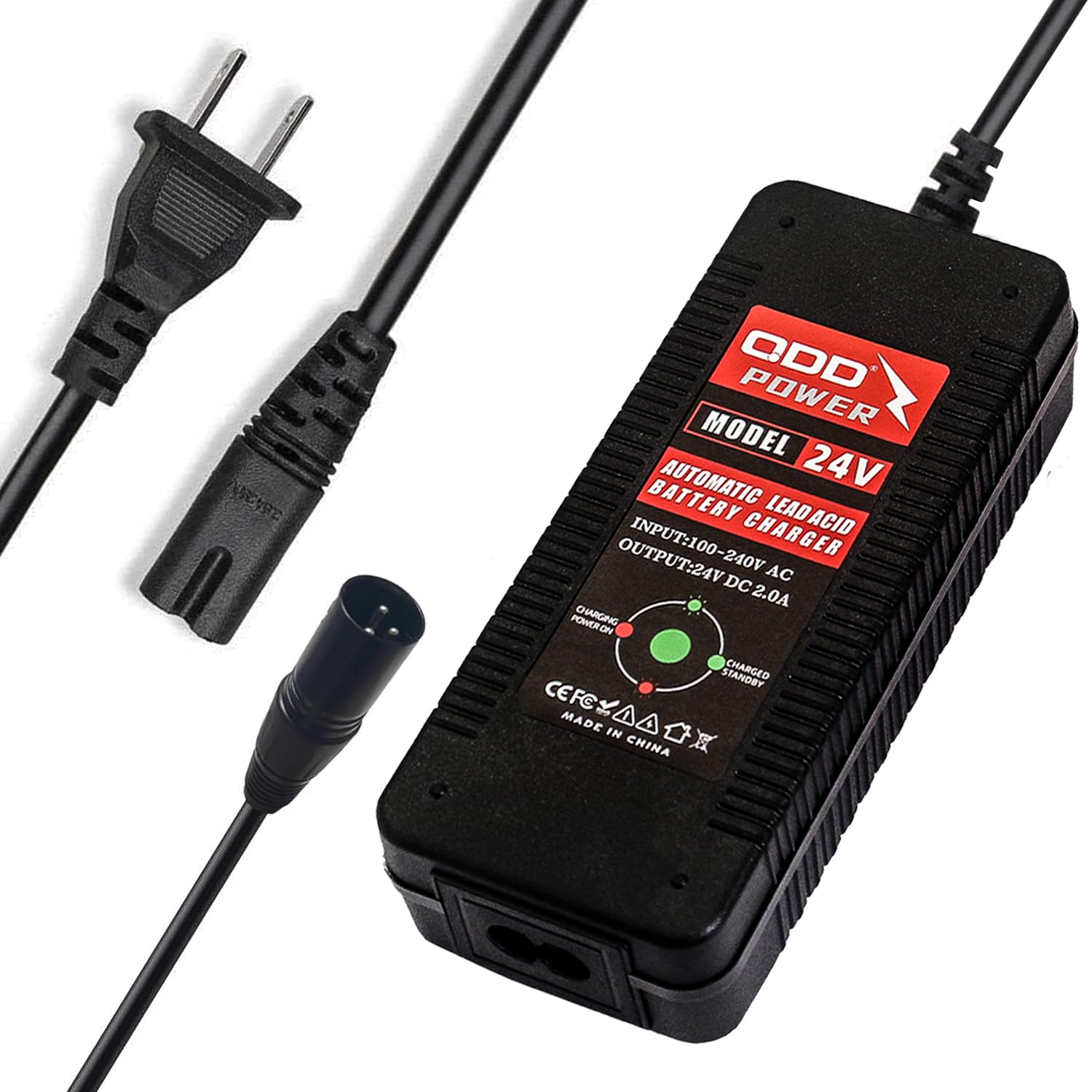 QDD 24V 24V 2A Lead Acid Battery Charger AC100-240V Protection Battery Overcharge Short Circuit Charger with XLR 1+2- Connector