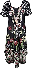 Women's Beach Dresses Loose Umbrella Dress Black Floral Sundress S/M