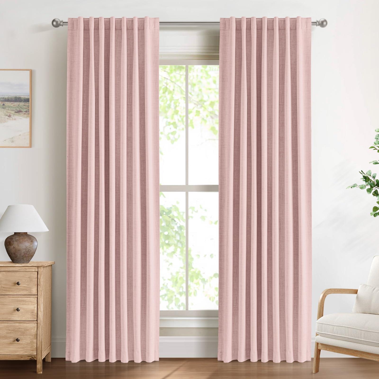 DEFYNEE 100% Blackout Curtains for Bedroom, 50 x 84 Inch Drop, Back Tab/Rod Pocket, Thermal Insulated Curtains with Coating Back Layers, for Room Darkening Privacy Protection, 2 Panels, Blushpink