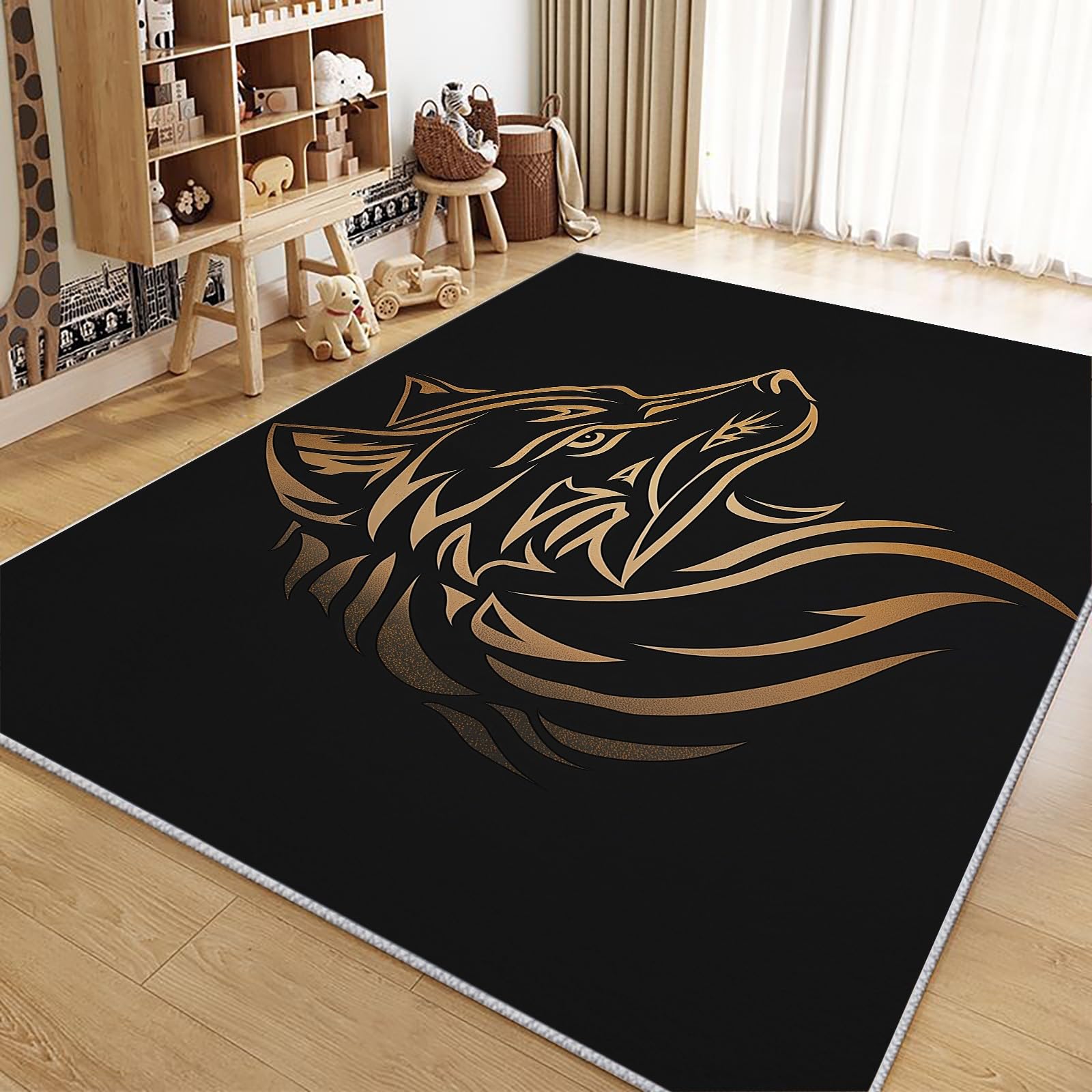 Genérico Alfombra Salón Pelo Corto 180x270cm Diseños De Tatuajes De Lobos Alfombra de área Antideslizante Suave, Alfombra Habitacion Lavable, Alfombra Piso para Salon Dormitorio Interior