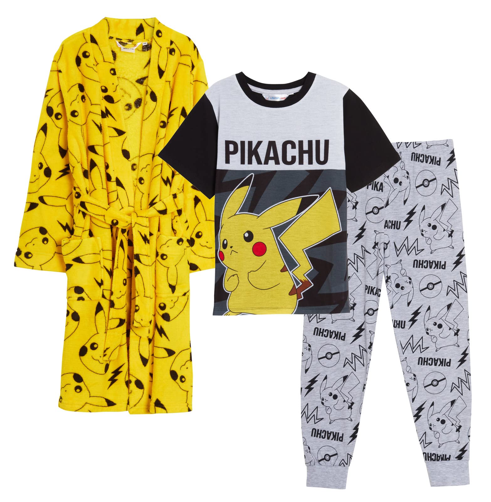 Boys Pokemon Pyjamas + Bath Robe Kids Pikachu Matching Nightwear Set Pjs + Dressing Gown