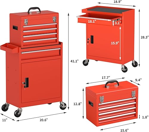Miniatura 3 de Cofre de herramientas extraíble, caja de herramientas de 5 cajones, caja de herramientas con ruedas (2 piezas con bloqueo) y cajones, almacenamiento