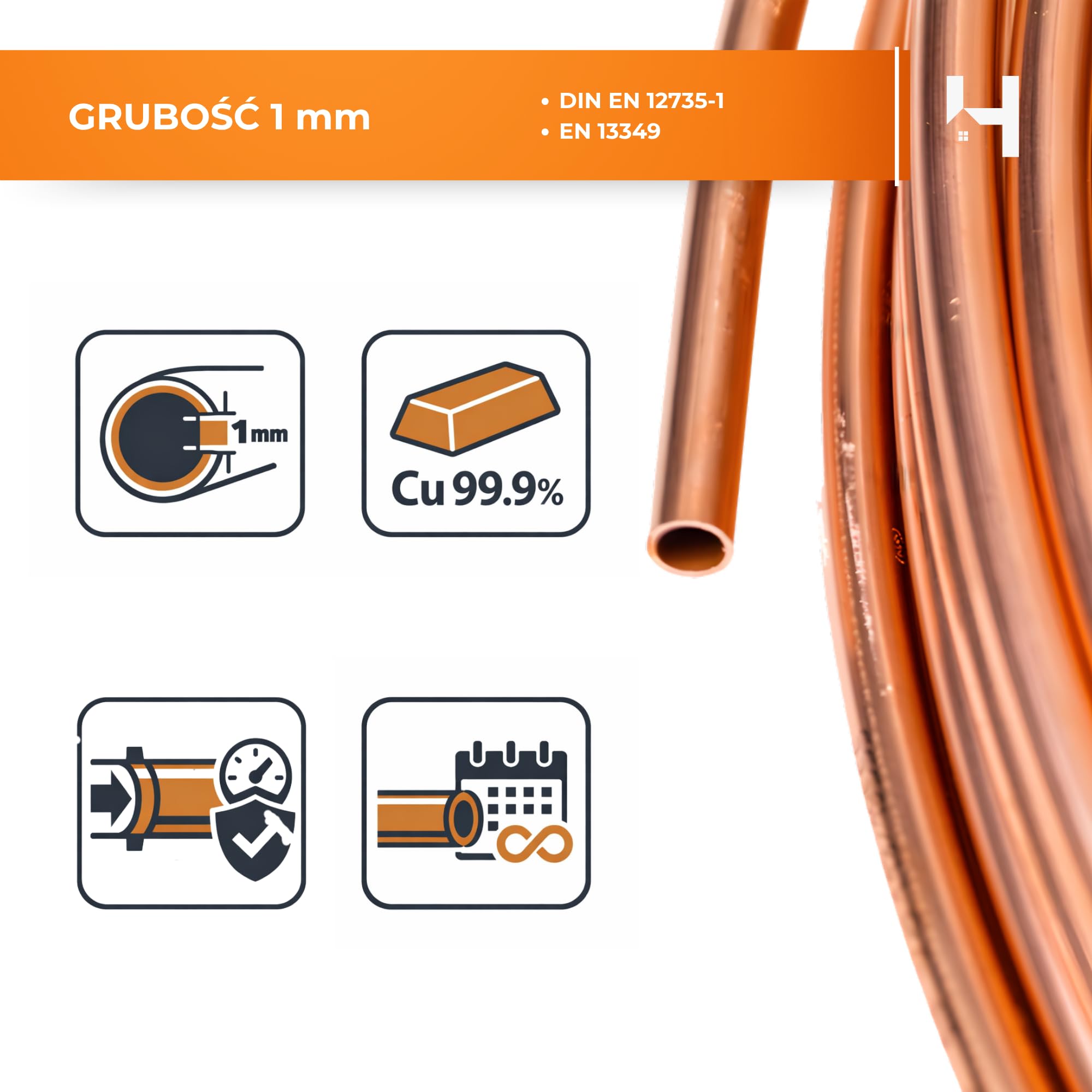 HausHeld® Doppelrohr Klimaanlage 1/4" x 3/8" – 6 m | Kupfer-Verbundrohr vorisoliert Split-System Kältemittelleitung R32/R410A/R407C | Wandstärke 1,0 mm | PE-Isolierung BL-s1,d0 | ohne Bördelung