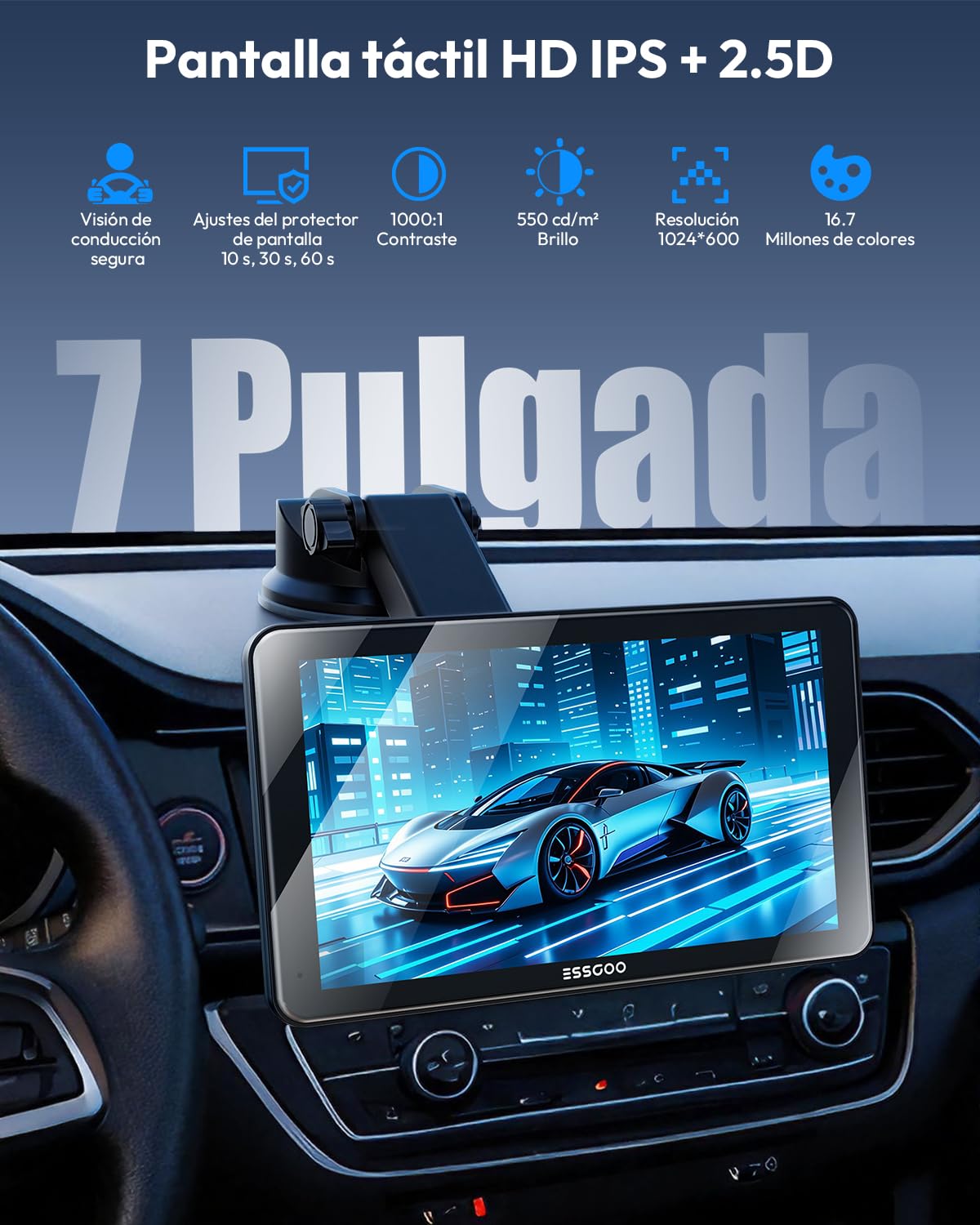 ESSGOO 7 Pulgadas Pantalla Carplay Coche Android Auto con Cámara de Reversa
