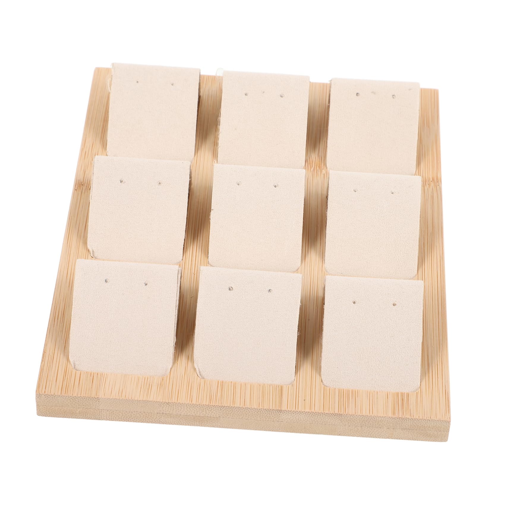 Espositore per Orecchini in Bambù, Vassoio Beige da Tavolo 9 Posti, Supporto per Gioielli, per Esposizione in Negozio e Fotografia