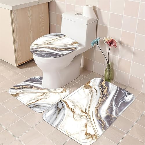 Vista 57 de Nkzply Juego de 4 cortinas de ducha de mármol negro con alfombras, juegos de baño dorados con cortina de ducha y alfombras, accesorios de decoración