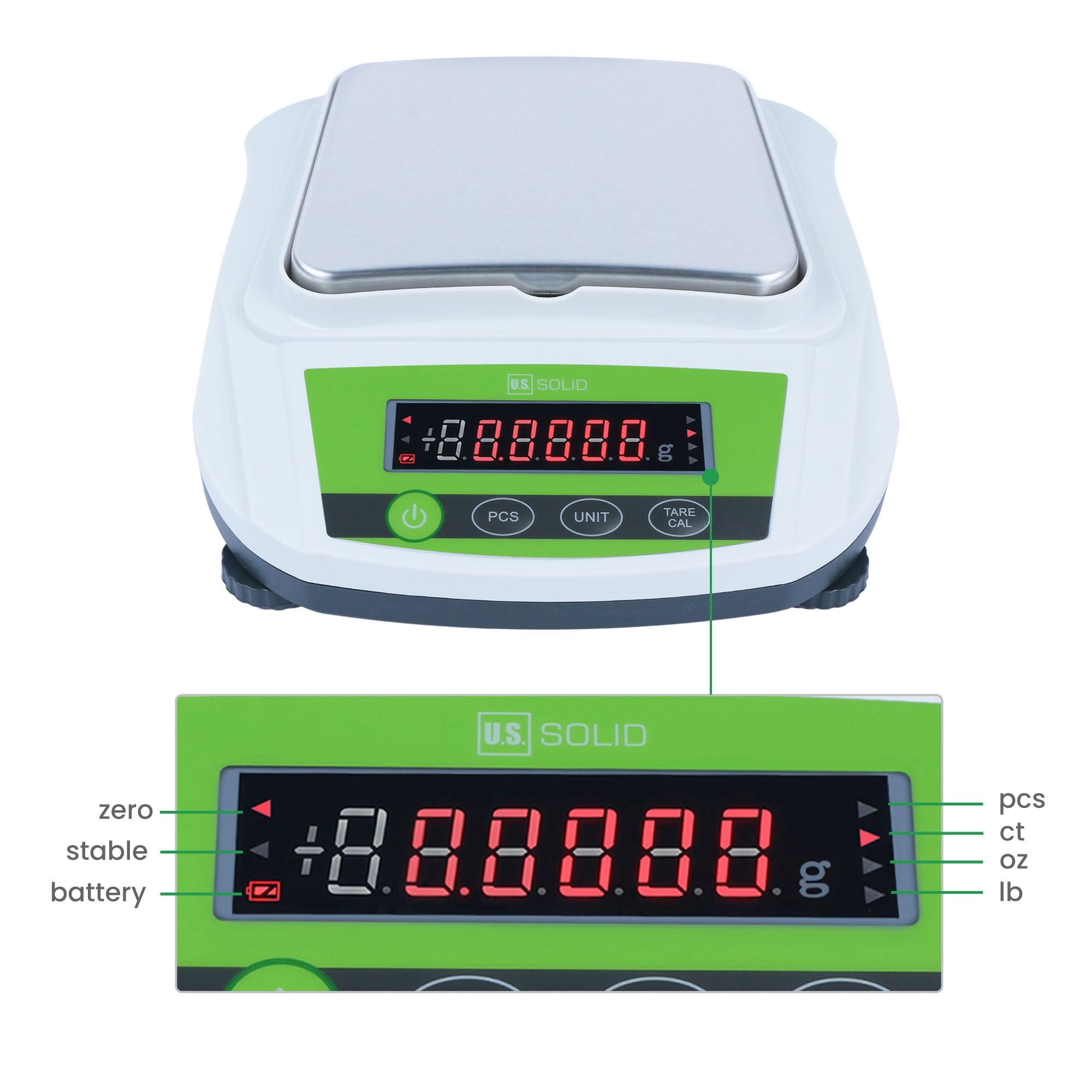 U.S. Solid Balanza de precisión de 2000 g/4.4 libras x 0.01 g - Balanza analítica digital de laboratorio para joyería de cocina científica