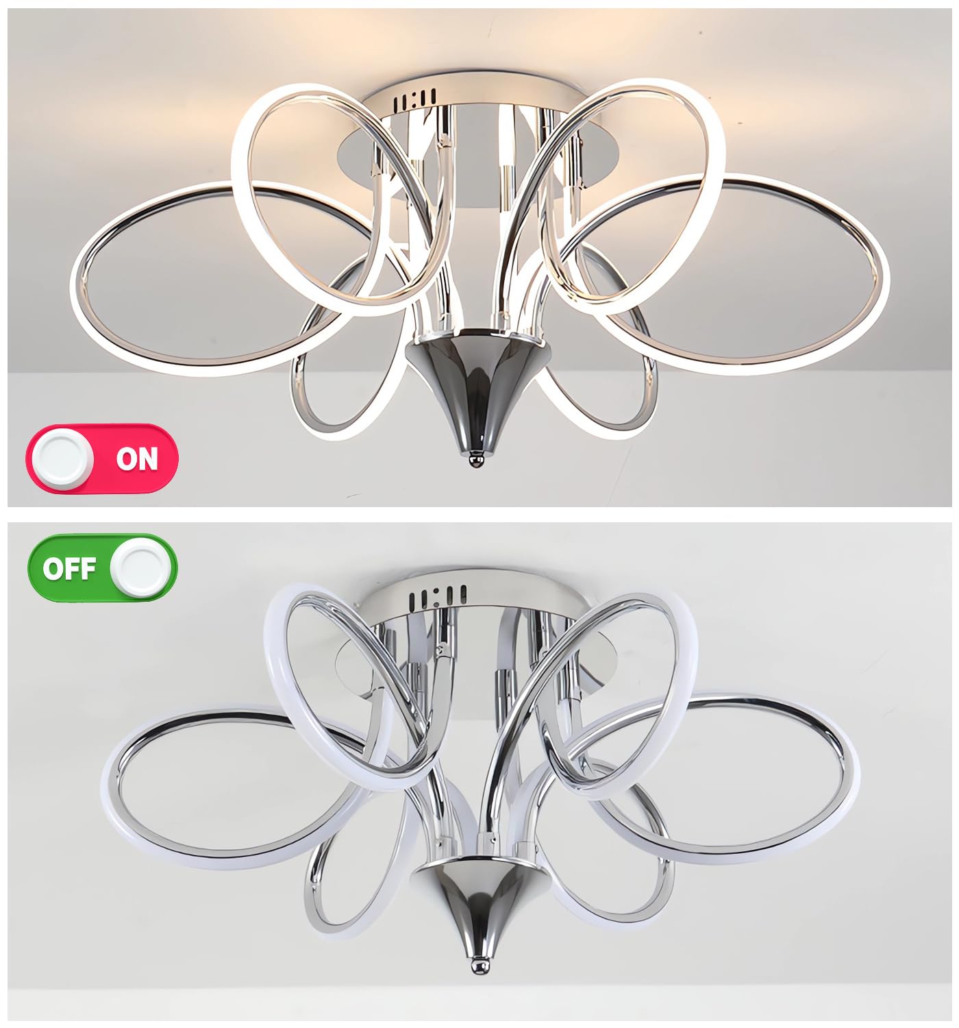 Moderne LED Deckenleuchte 90W Nordische Deckenbeleuchtung Dimmbare Wohnzimmer Deckenleuchten Esszimmer Kronleuchter mit Fernbedienung Schlafzimmer Hängende Deckenlampe (Chrom, Φ75cm)