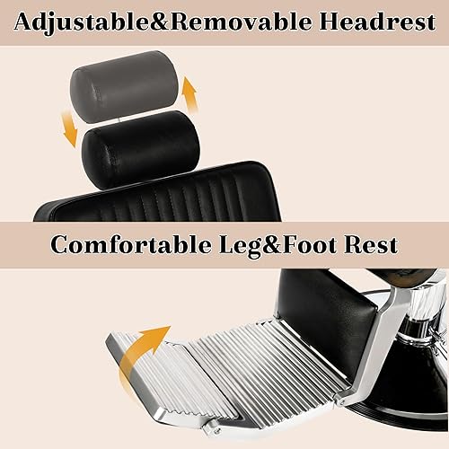 Miniatura 7 de Silla de peluquería negra, silla de pelo multiusos para peluquería casera, bomba hidráulica resistente con rotación de 360, silla reclinable de