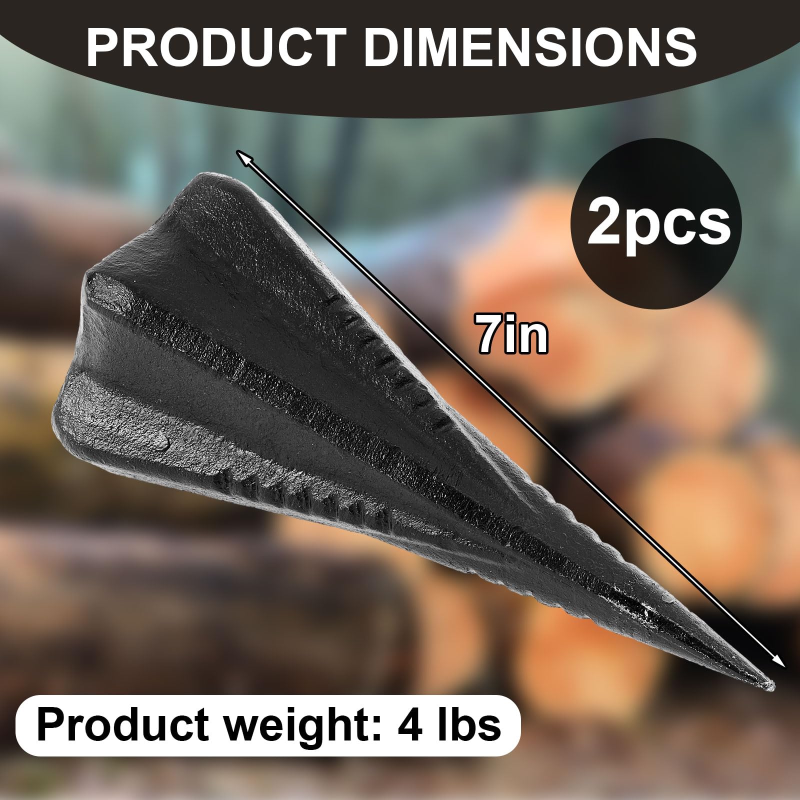2 pezzi 1,8 kg manuale ceppo legno cuneo 17,8 cm in acciaio diamante cuneo design 4 direzioni divide legna da ardere in 4 pezzi meno sforzo manuale Maul, nero (nero)