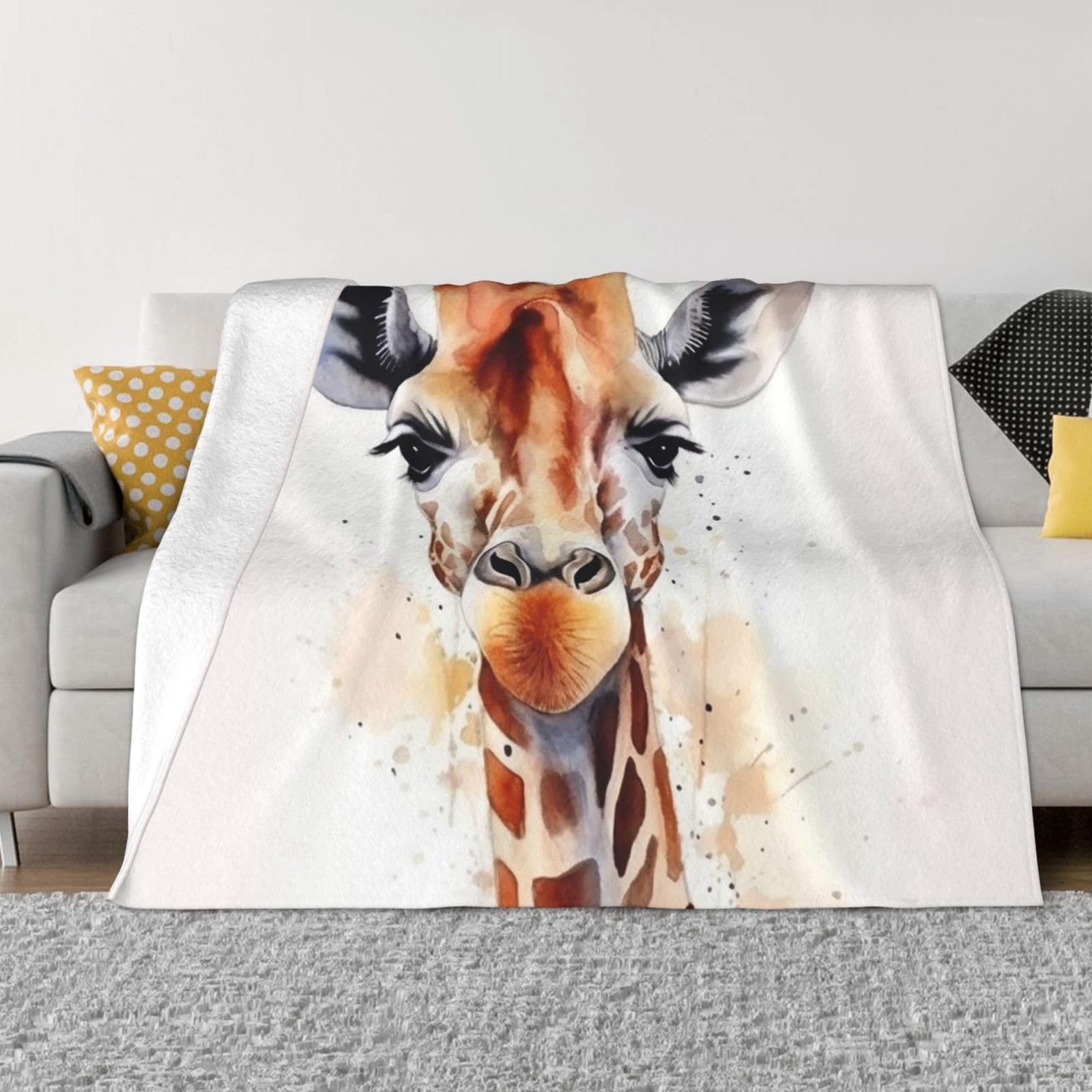 KLOPH Watercolor Giraffe Throw Blanket 60"x50" Flannel Fluffy Warm Blanket for Couch, Reversible Plush Blankets for Bed, Comfy Fuzzy Blanket for Sofa, Plush Lightweight-Blankets for All Season