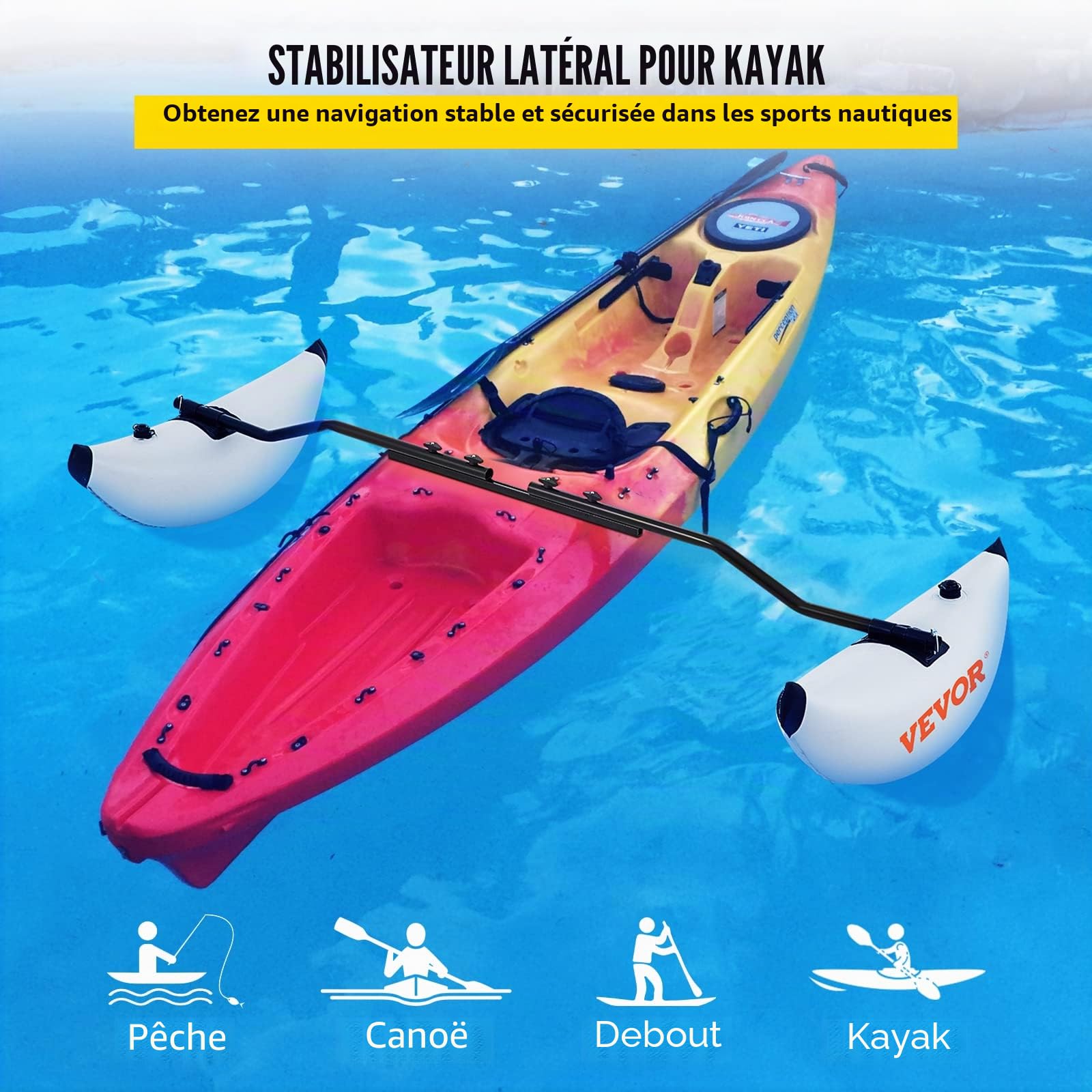 VEVOR Kit de Système de Stabilisateur de Flotteur 2,1-2,4 m Stabilisateur de PVC de Kayak Dégonfler et Gonfler Facilement Canoë Stabilisateur pour Le Kayak Le Canoë la Navigation de Plaisance Pêche