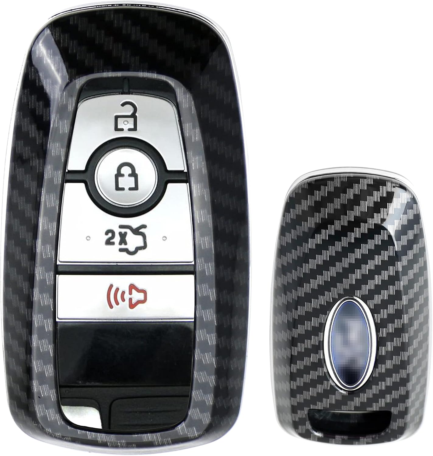 iJDMTOY Exact Fit Black Glossy Carbon Fiber Finish Key Fob Shell Compatible With Ford 2018-up Mustang F150 F250 Explorer Expedition Keyless Smart Key