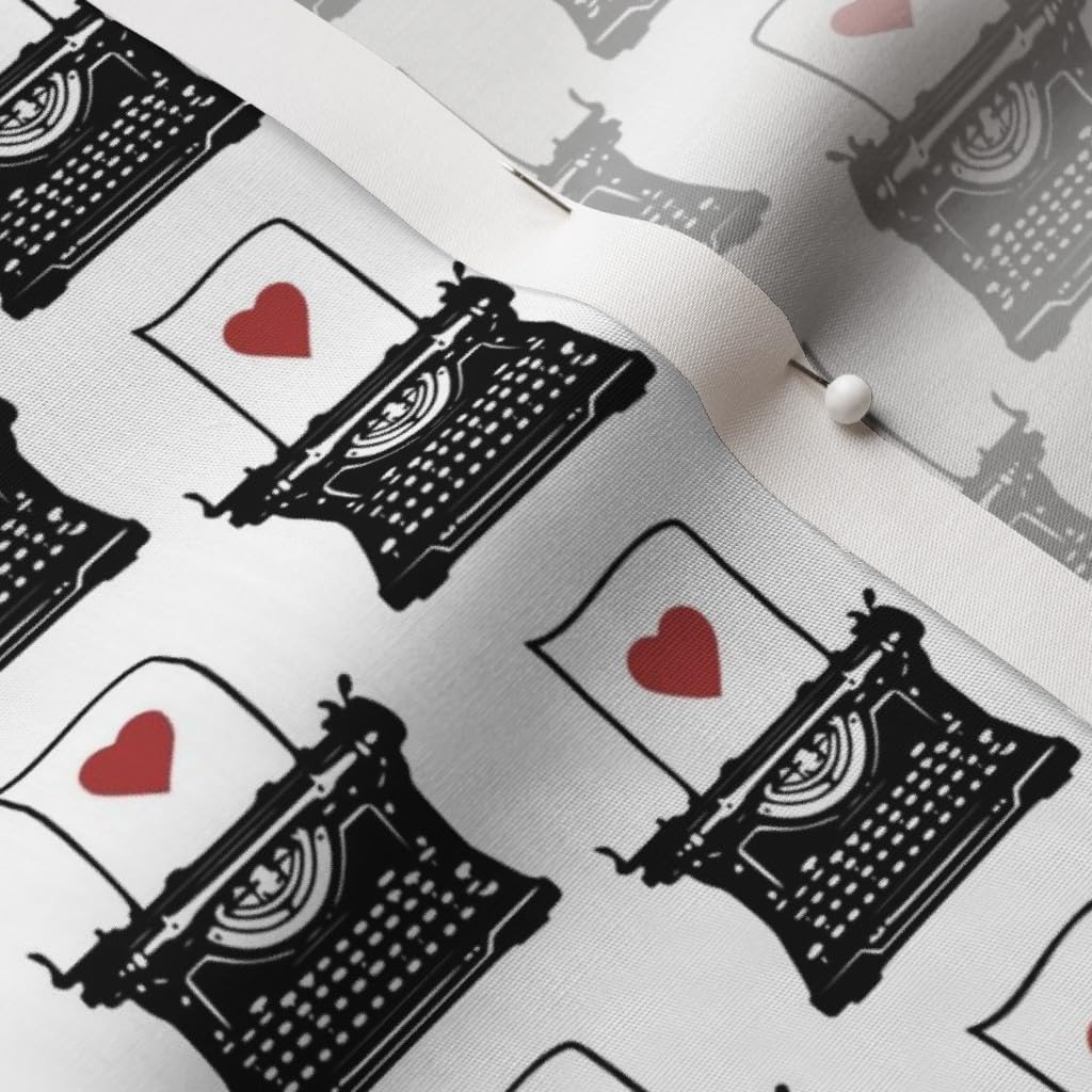 Spoonflower Fabric - Pen & Ink Typewriter Red Heart Vintage Love Retro Type Printed on Organic Cotton Sateen Fabric by The Yard - Sewing Quilting Apparel Home Decor