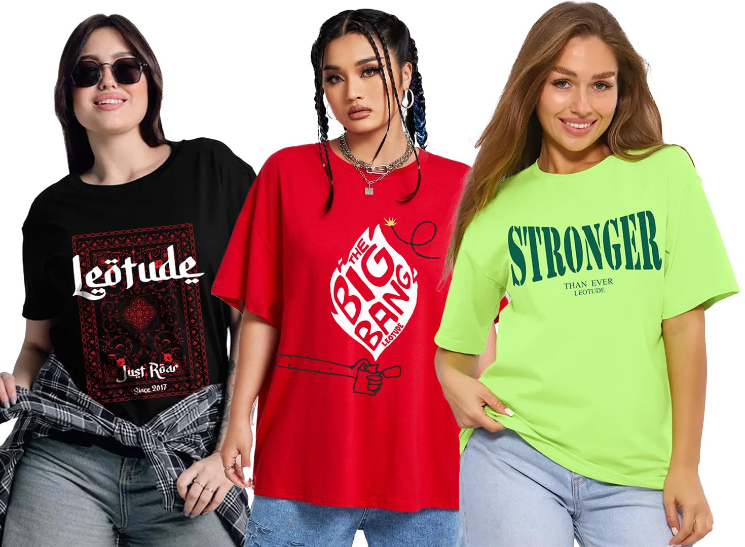 Women Cottonblend Oversized Baggy Fit Half Sleeve Round Neck Multicolor Combo T-Shirt for Women & Girls (Pack of 3)-image-9